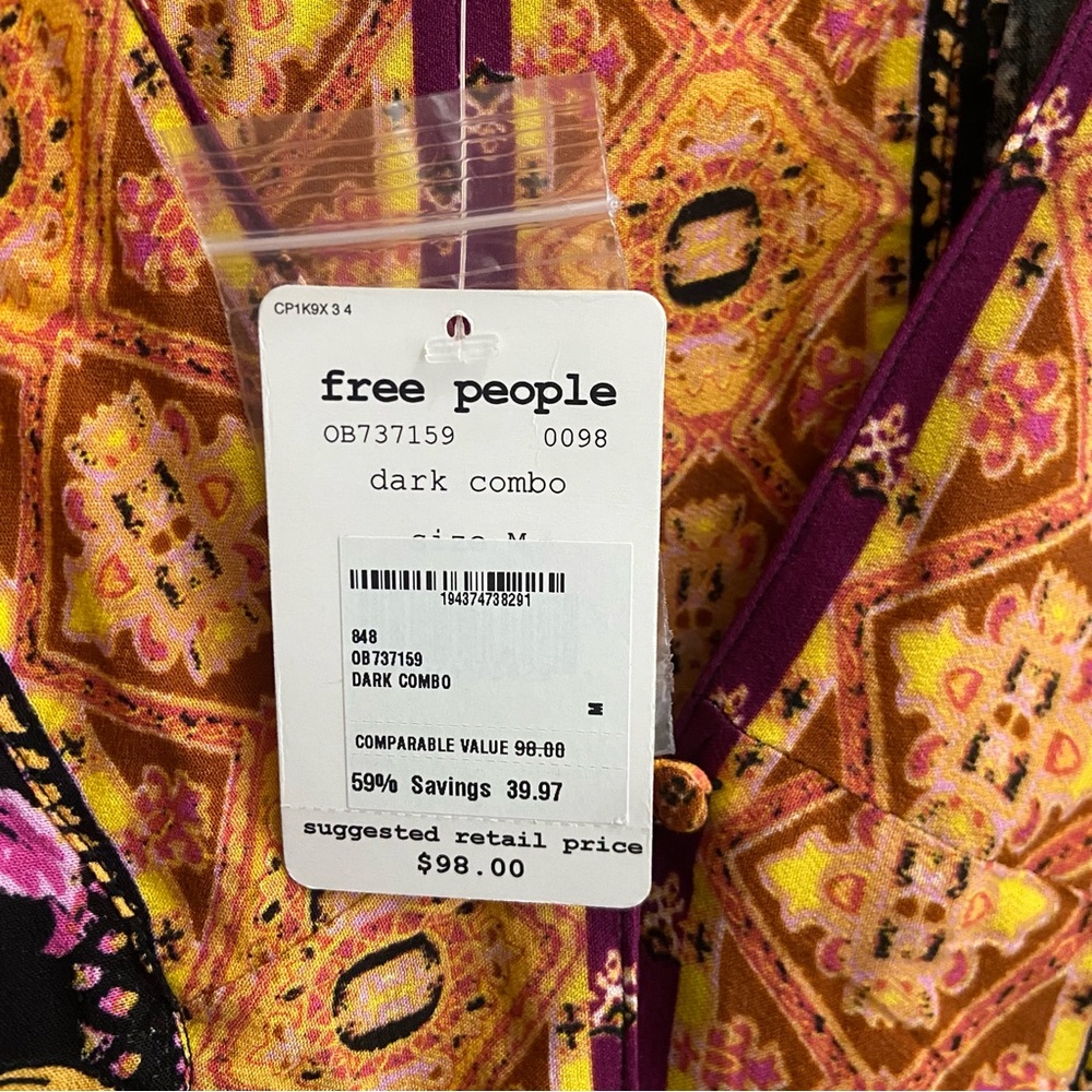 Free People Orange and Black Patterned Blouse - Picture 2 of 5